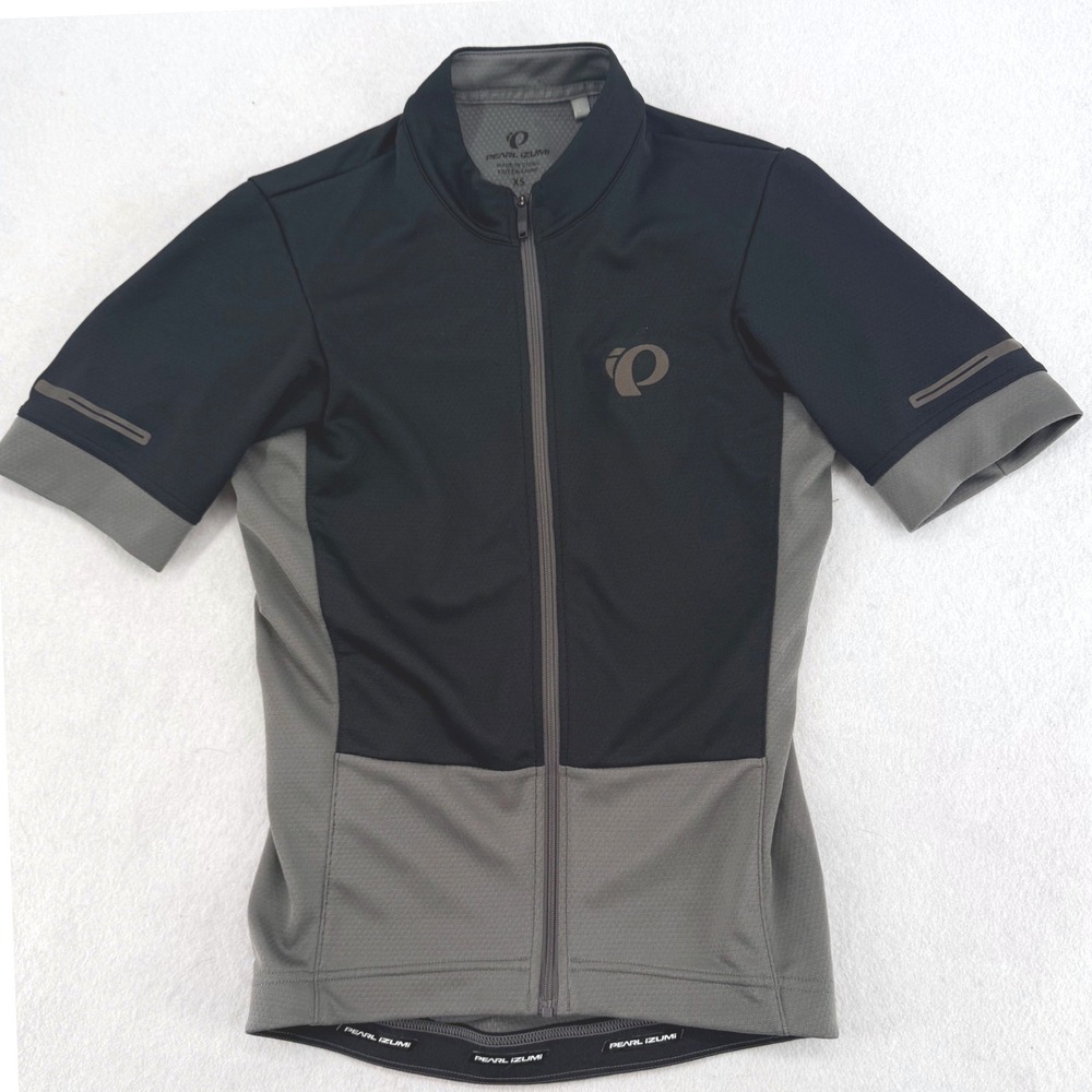 Pearl Izumi Mens XS Cycling Jersey Short Sleeve Full Zip Black Grey Colorblock